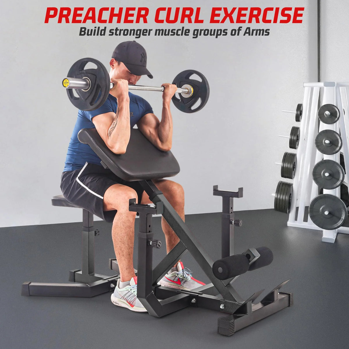 TROPOW 2-In-1 Roman Chair & Preacher Curl Bench Multi-Function Heavy-Duty Hyperextension Bench for Arms, Ab, Back, Glute & Leg Extension with Adjustable Height Exercise Equipment