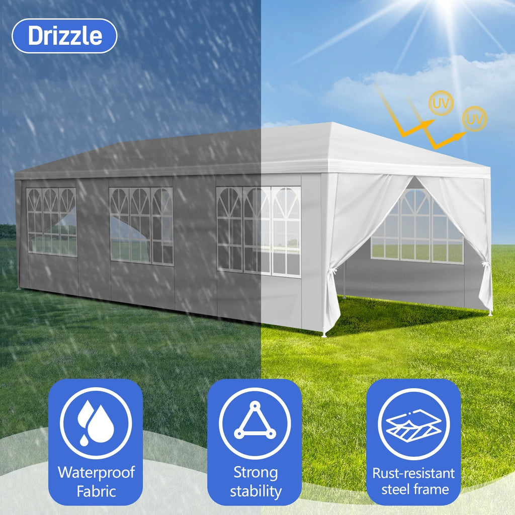 10'x30' Outdoor Party Tent with 8 Removable Sidewalls, Waterproof Canopy Patio Wedding Gazebo, White
