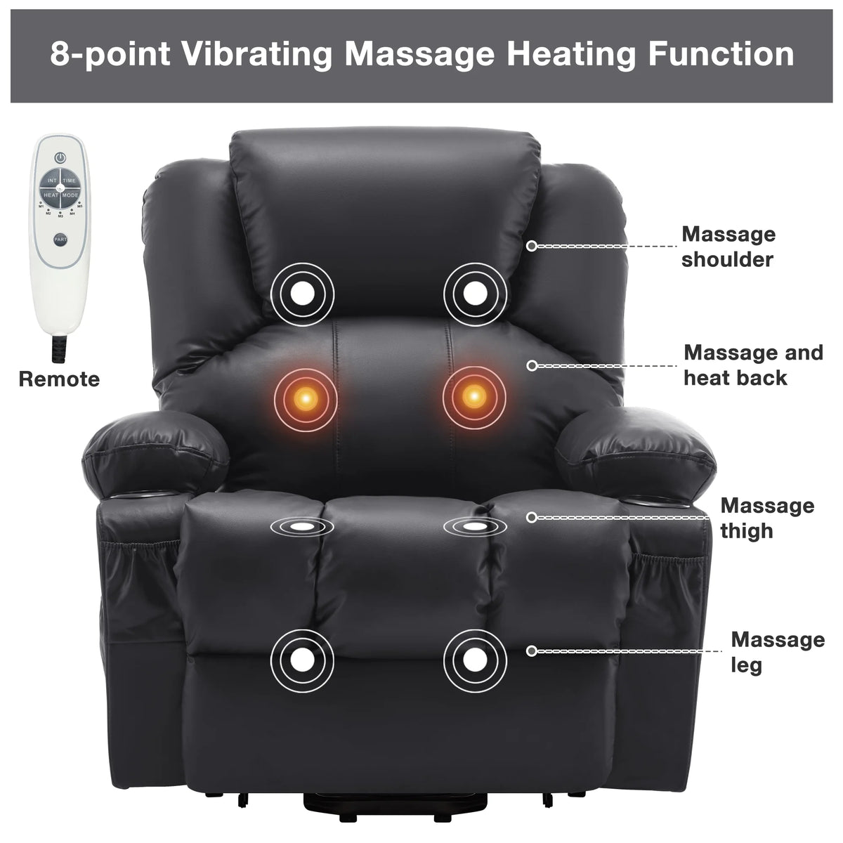 JONPONY Power Lift Recliner Chair Recliners for Elderly with Heat and Massage Recliner Chair for Living Room with Infinite Position and Side Pocket,USB Charge Port,Black