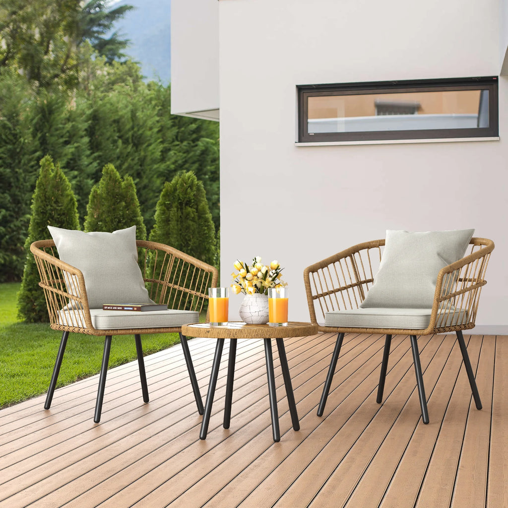 Dextrus 5 pieces Outdoor Dining Set, Patio Dining Sets with 4 Rattan Wicker Dining Chair and Round Table With Umbrella Hole, Sectional Conversation Set for Backyard, Balcony, Garden, Lawn