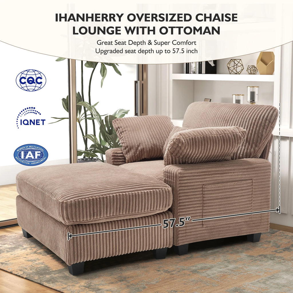 BedLuxury Oversized Accent Chair with Ottoman for Living Room,  Single Sleeper Sofa Armchair with 3 Pillows, Lounge Sofa Bed, Green