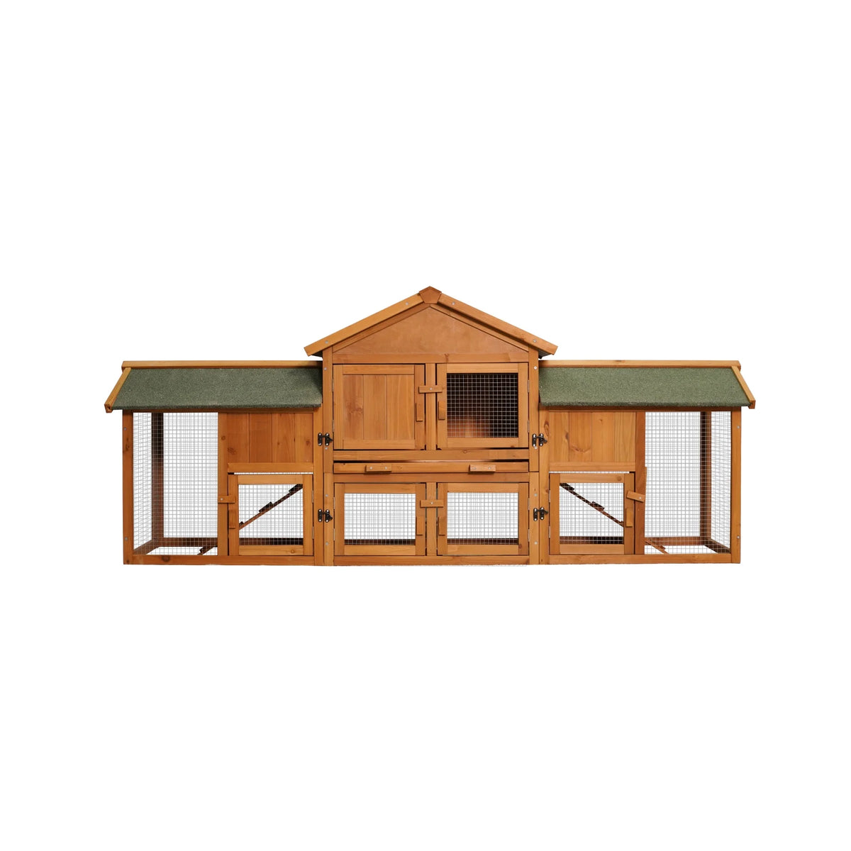 79.5 " Outdoor Poultry Cage, Large Wooden Bunny Cage Chicken Coop Hen House with 2 Runs, 2 Tier Waterproof Poultry Pen Enclosure for Rabbit Chicken Duck Small Animals