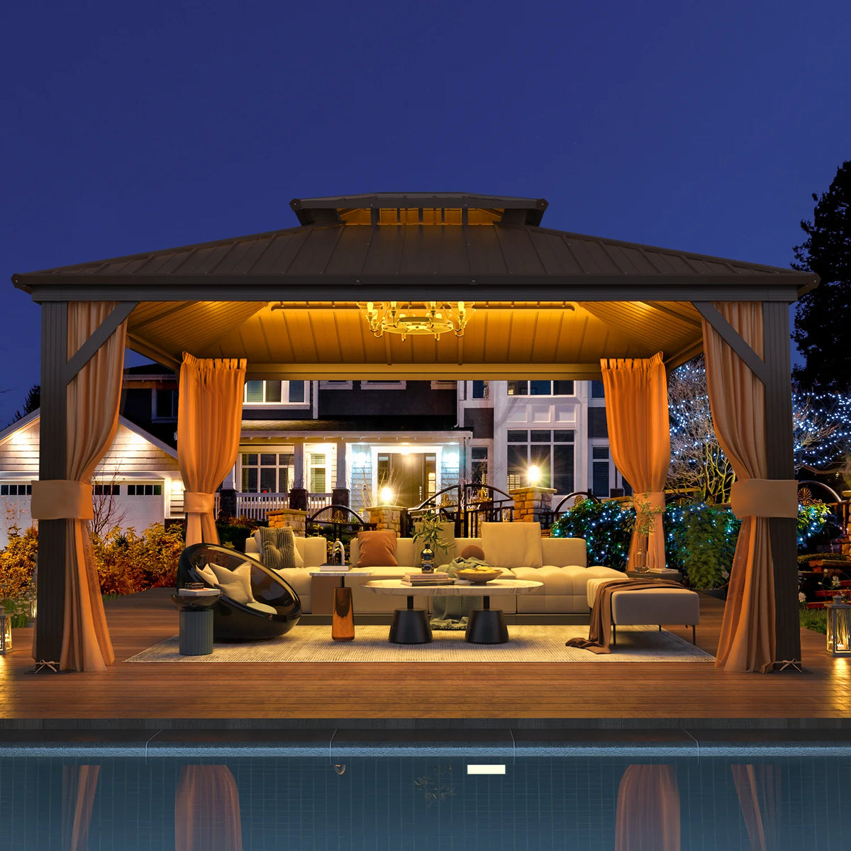 EROMMY 10'x12' Hardtop Gazebo with Galvanized Steel Double Roof & Aluminum Frame