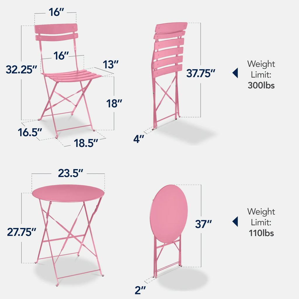 Best Choice Products 3-Piece Small Bistro Set, Folding Patio Furniture Set of 2 Chairs and Table - Black