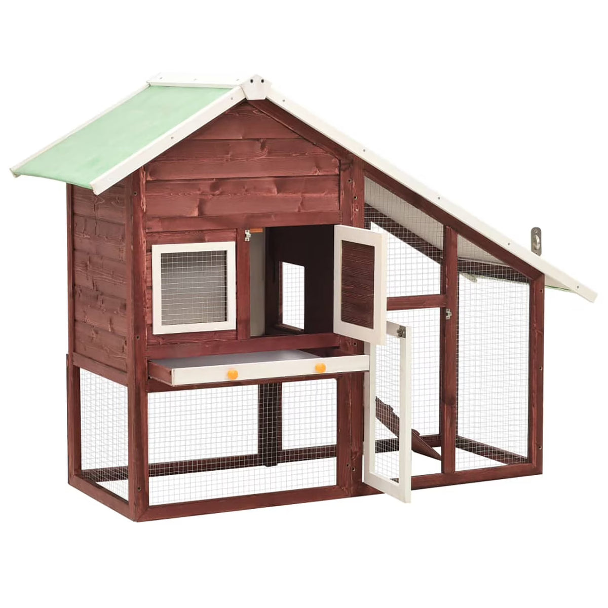 Pefilos 55" 2 Story Rabbit Hutch with Ramp, Tray, Wood Bunny Cage Poultry Chicken Coops, Beige