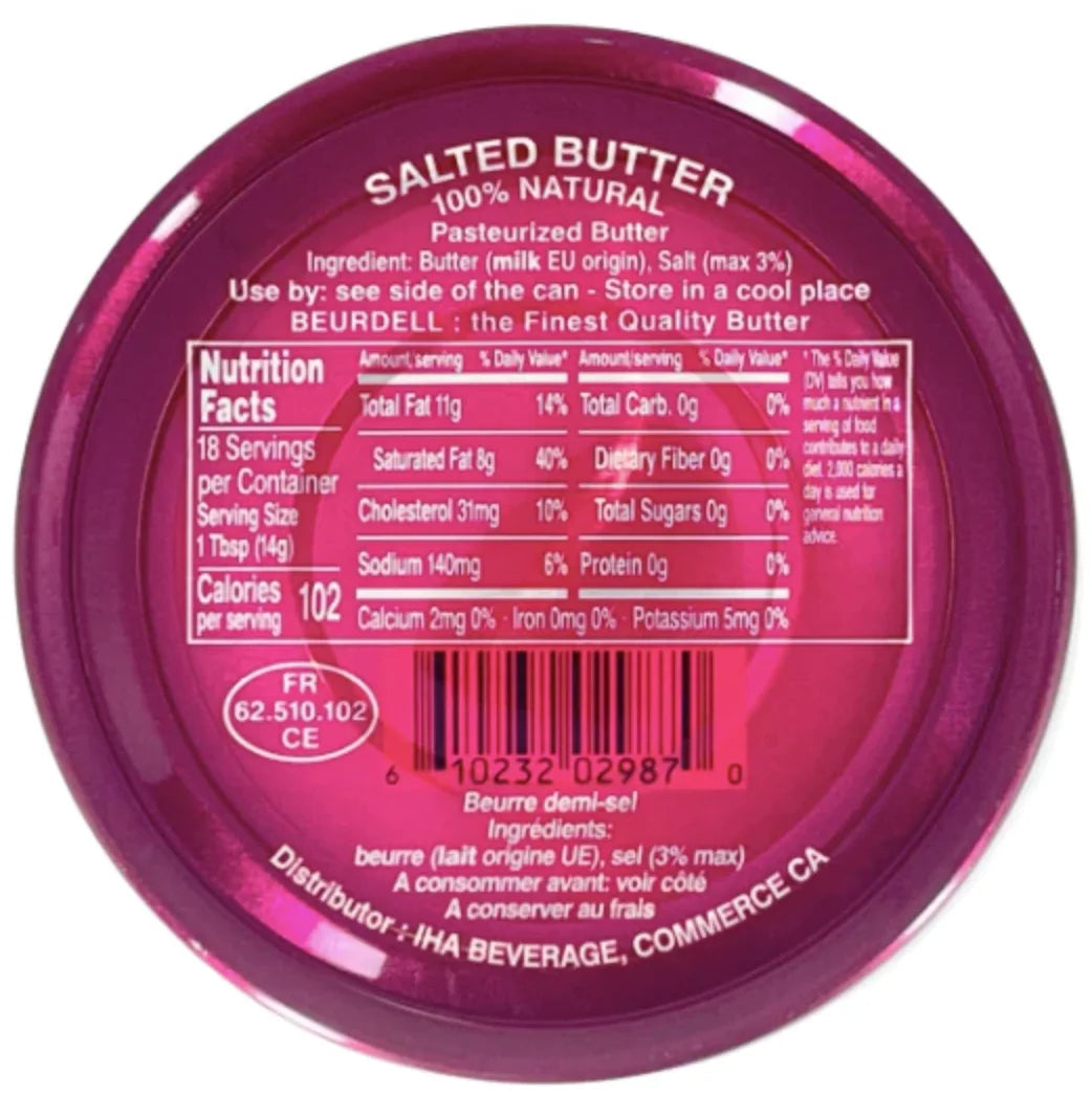 Beurdell Canned French Butter ?100% Natural Salted Pasteurized Real Butter | Long Shelf Life Emergency Survival Food | Great for Cooking, Baking, RV & Camping | Pull Top Lid | Pack of 24 | France