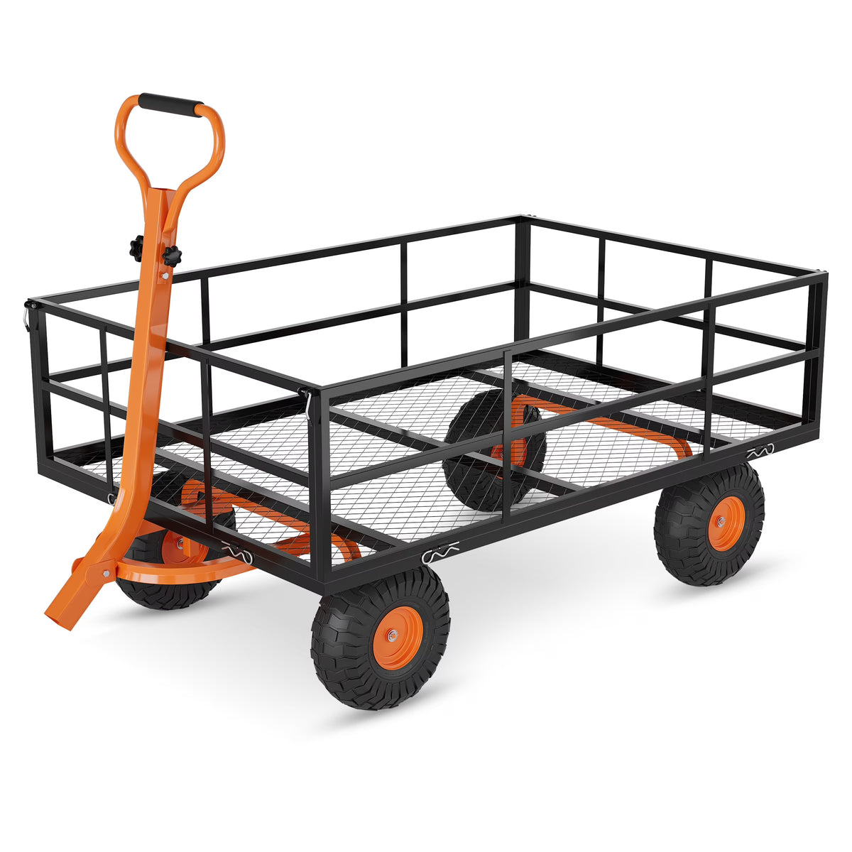 Heavy Duty Steel Garden Cart, Garden Wagon Cart on Wheels, Outdoor Metal Yard Utility Wagon Carts  w/Adjustable Handle & Removable Sides(Convert to Flatbed)