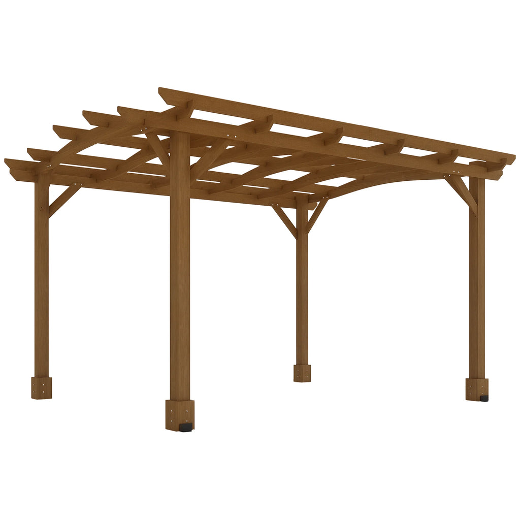 Outsunny 10' x 12' Outdoor Pergola, Wood Gazebo Grape Trellis with Arched Roof, Stable Structure for Climbing Plant Support, Dark Brown