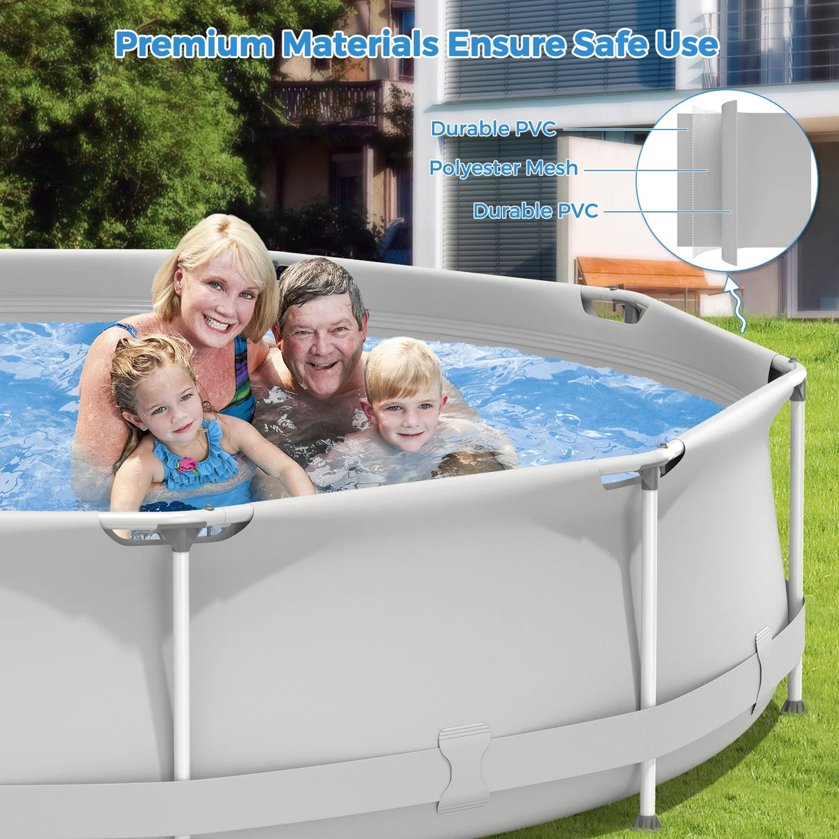 Infans Round Above Ground Swimming Pool Patio Frame Pool W/ Pool Cover Iron Frame Blue