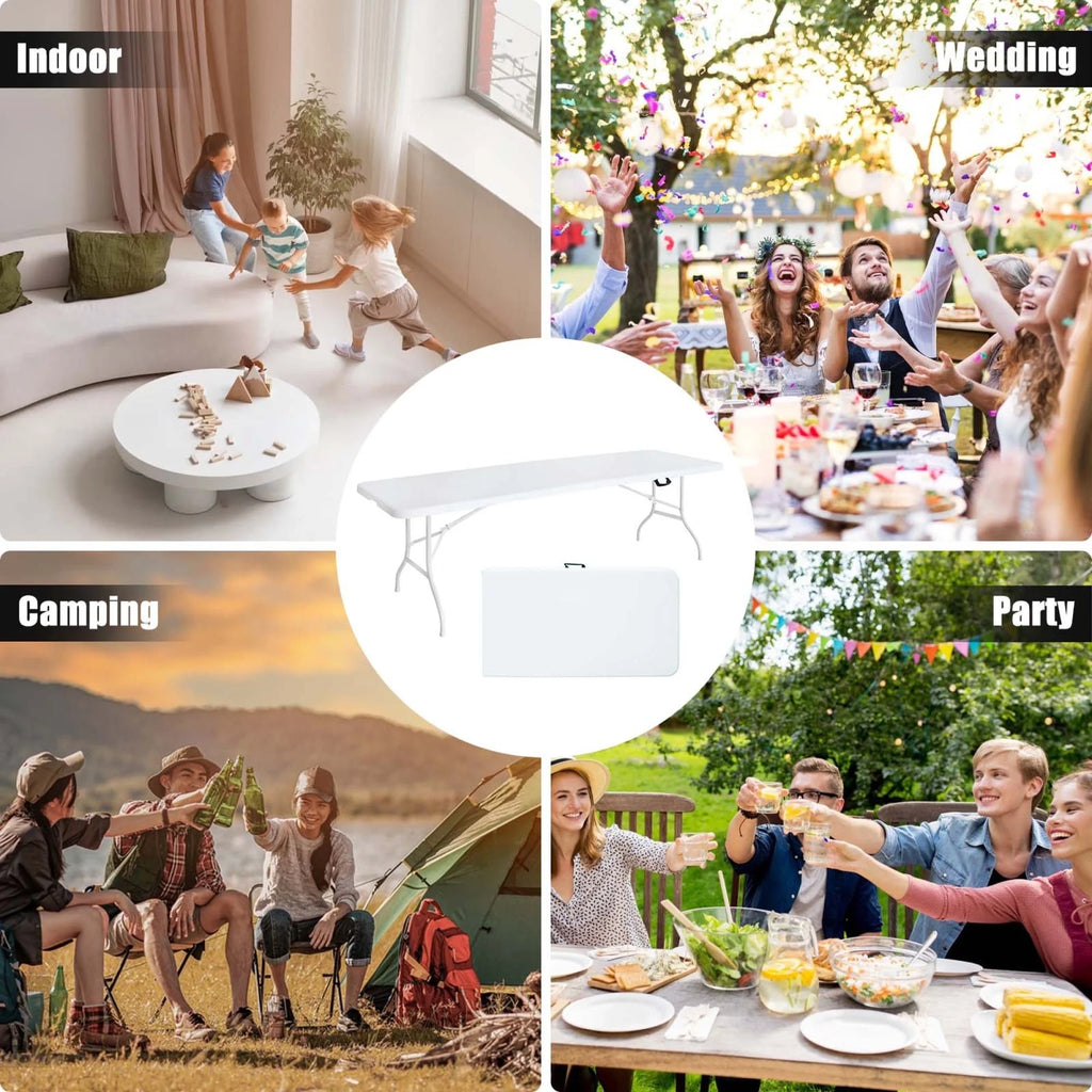 8 Foot Folding Table,Outdoor Folding Table,Bi-Fold,Outdoor Table for Picnic Party Dining Camp,White