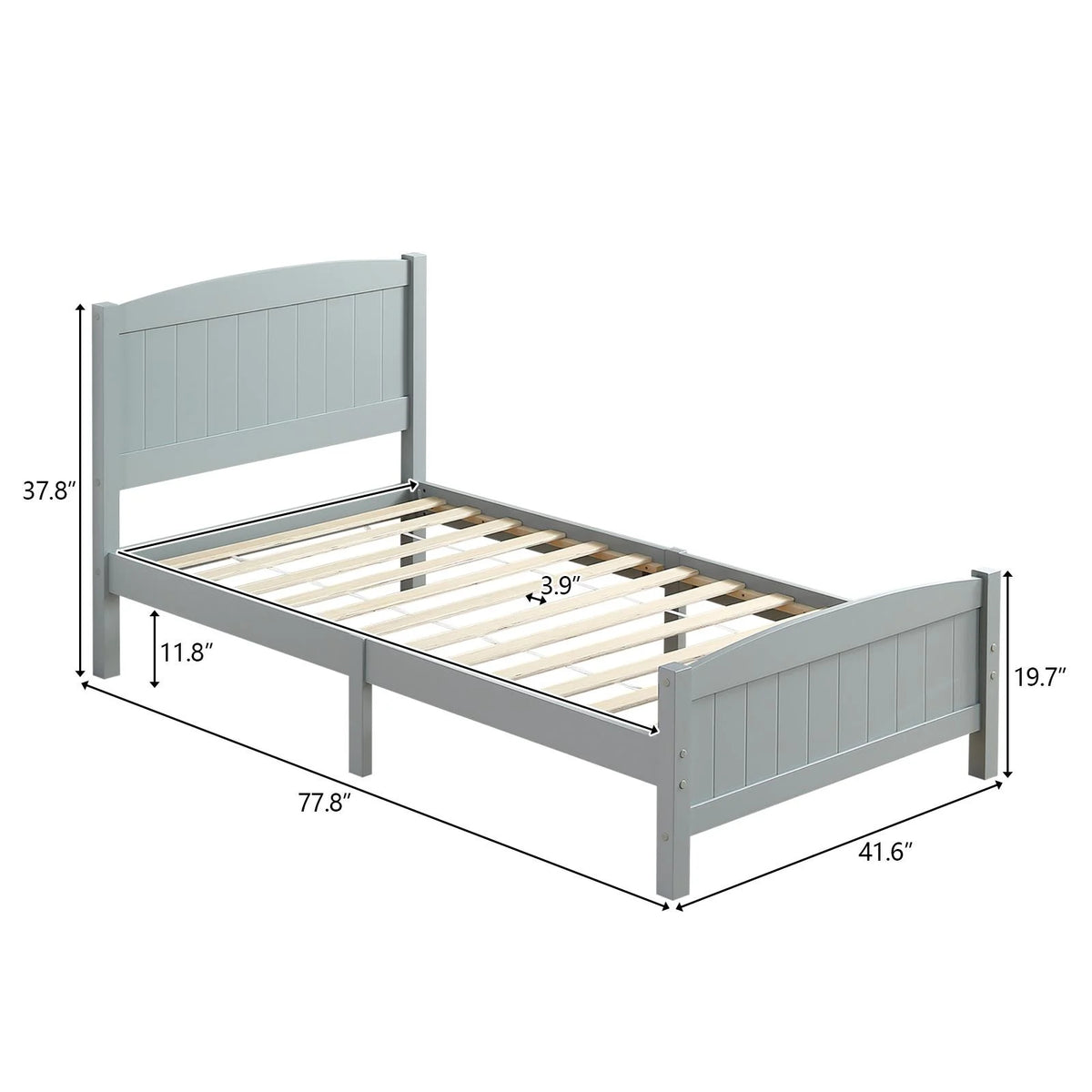 Ktaxon Deluxe Wood Platform Bed with Headboard, Teen Bed Gray,Twin