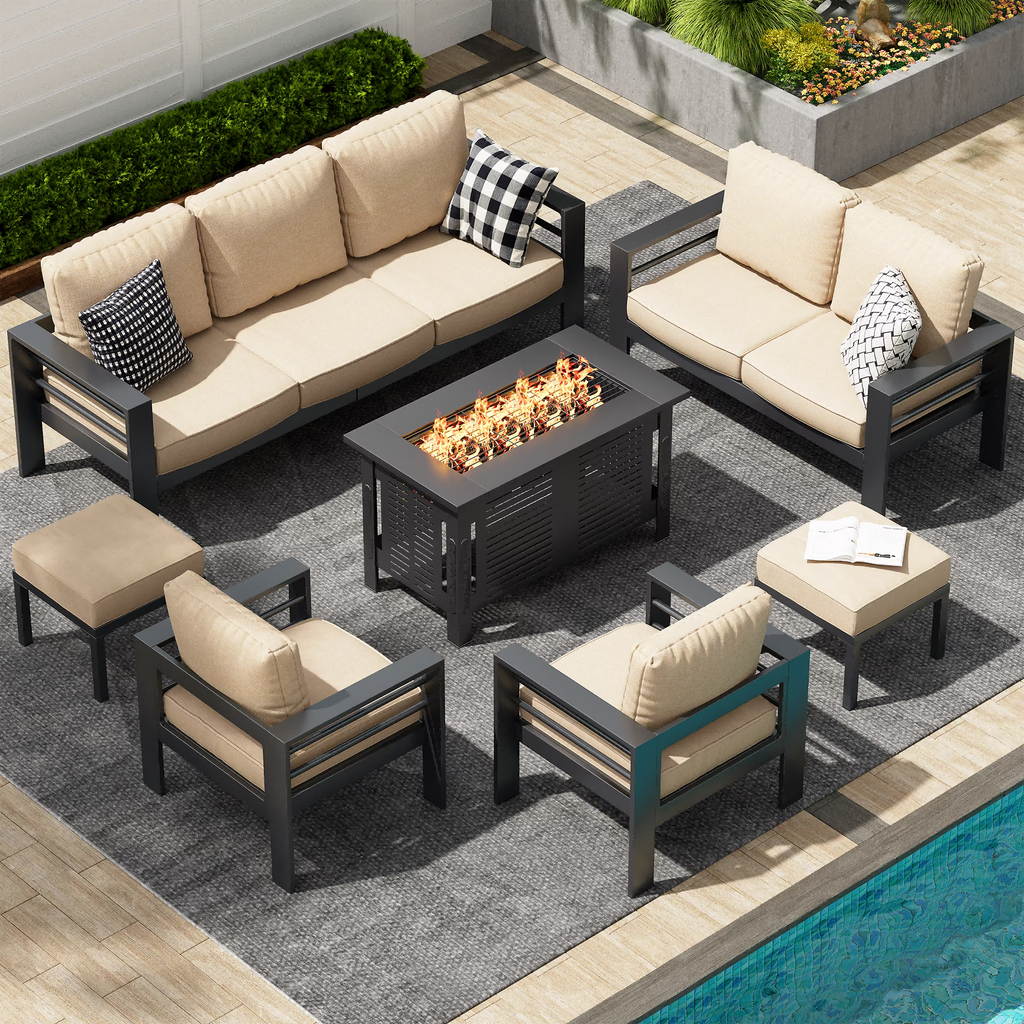 AECOJOY Aluminum Outdoor Furniture Set, 7 Pieces Metal Patio Furniture on sale Outdoor Couch Patio Conversation Set - Light Grey