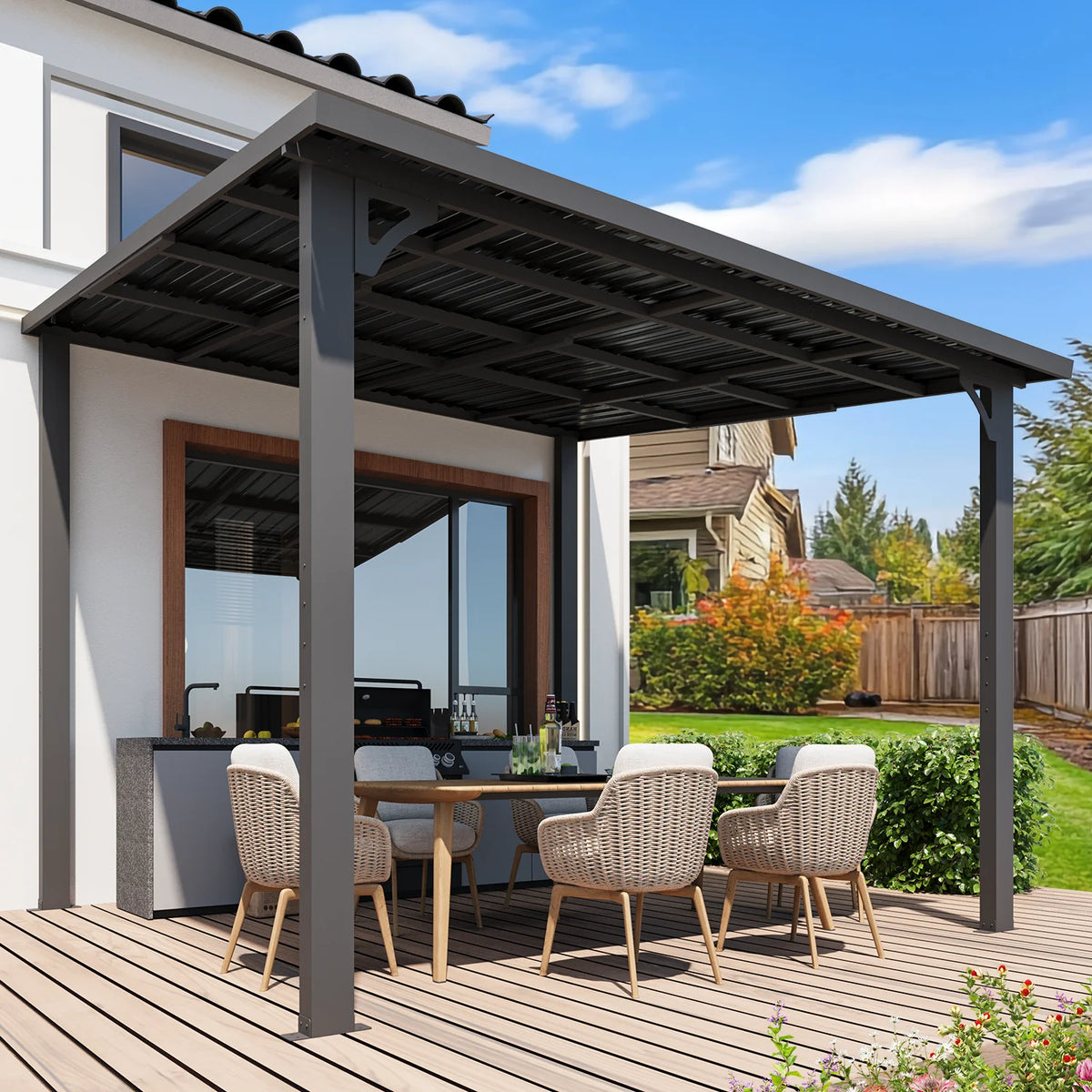 AECOJOY 10' x 12' Hardtop Gazebo, Heavy Duty Outdoor Gazebo with Galvanized Steel Sloping Roof, All Weatherproof Metal Gazebo Featuring Vertical Stripes for Patio, Backyard, and Lawns