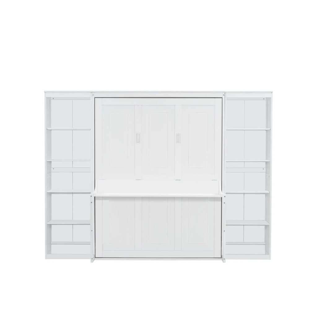 Euroco Wood Full Size Murphy Bed with Desk and Shelves, Space-Saving Wall Bed for Bedroom