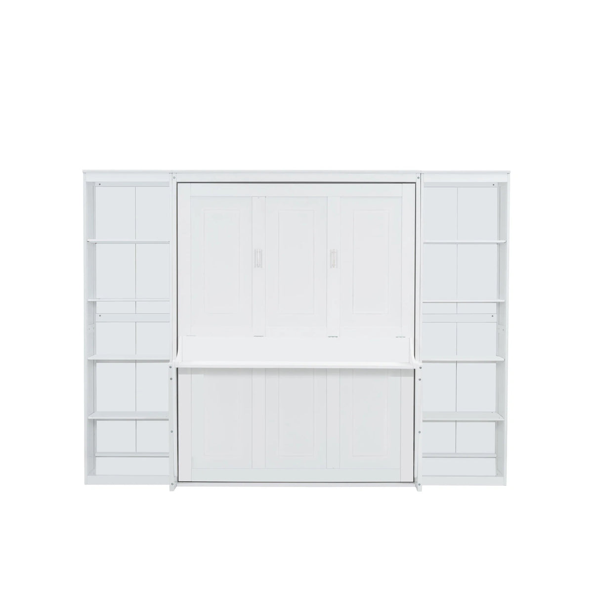 Euroco Wood Full Size Murphy Bed with Desk and Shelves, Space-Saving Wall Bed for Bedroom