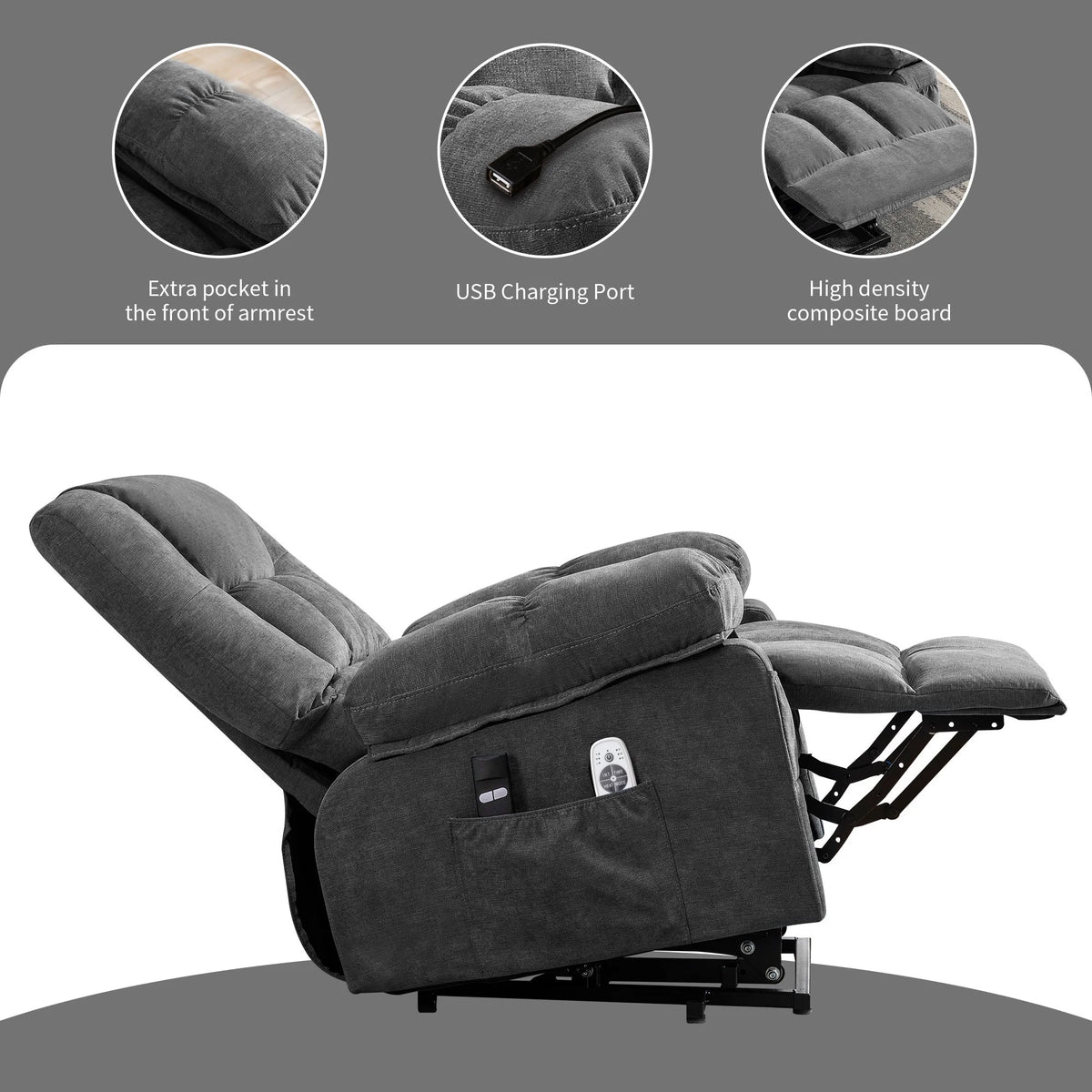 JONPONY Power Lift Recliner Chair Recliners for Elderly with Heat and Massage Recliner Chair for Living Room with Infinite Position and Side Pocket,USB Charge Port,Brown