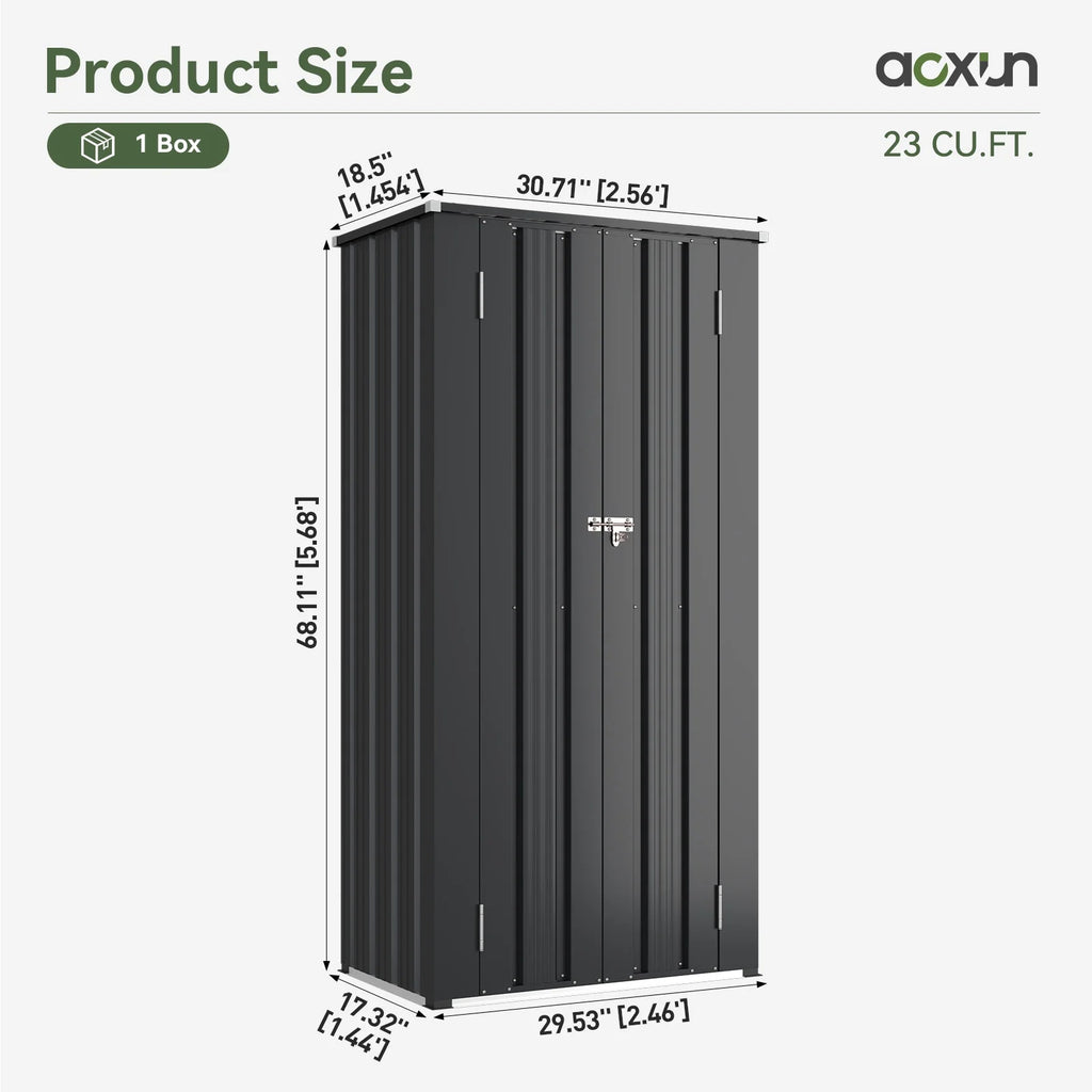 Aoxun 4.5x1.5 ft. Black Metal Storage Shed with 2 Shelves, Outdoor Waterproof Cabinet