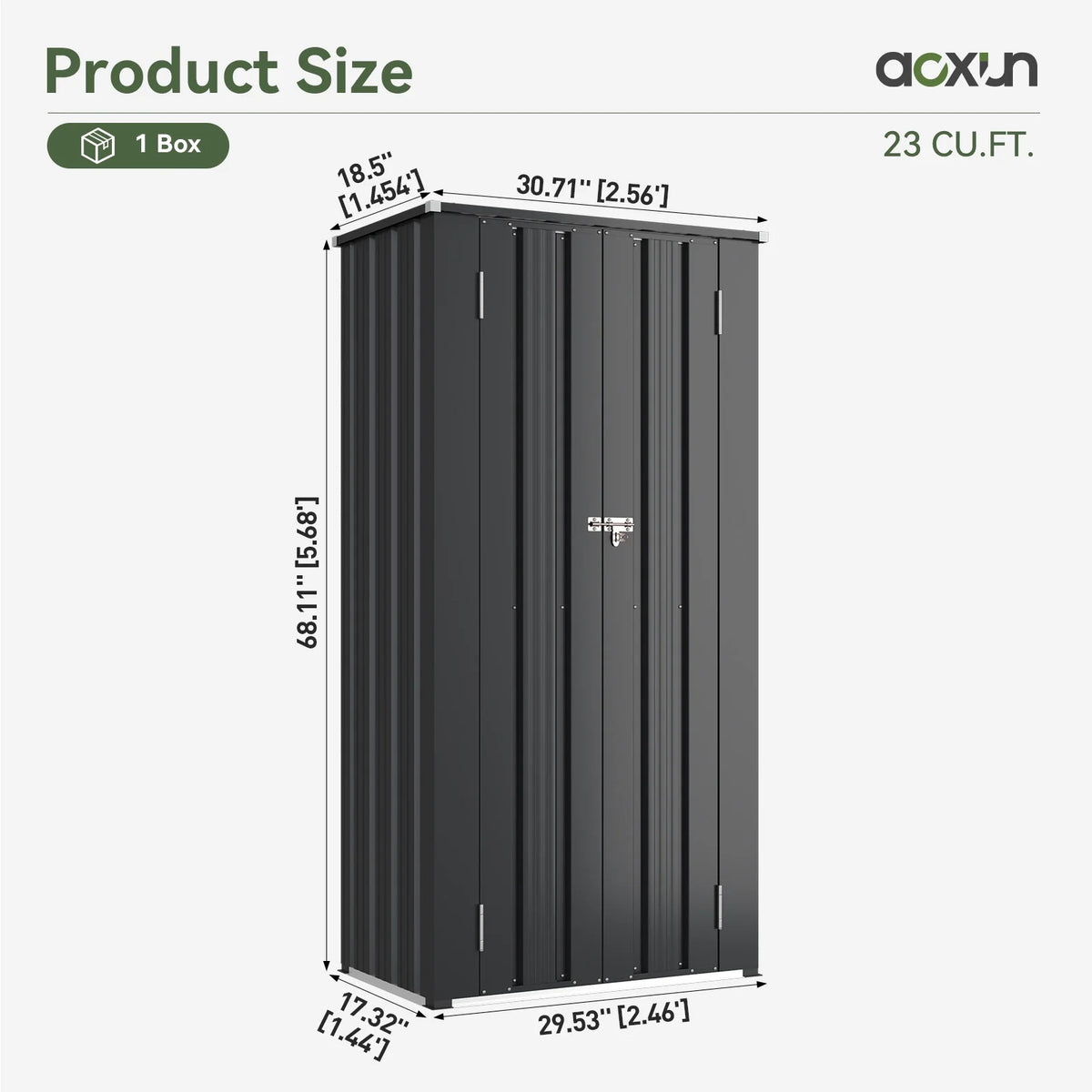 Aoxun 4.5x1.5 ft. Black Metal Storage Shed with 2 Shelves, Outdoor Waterproof Cabinet