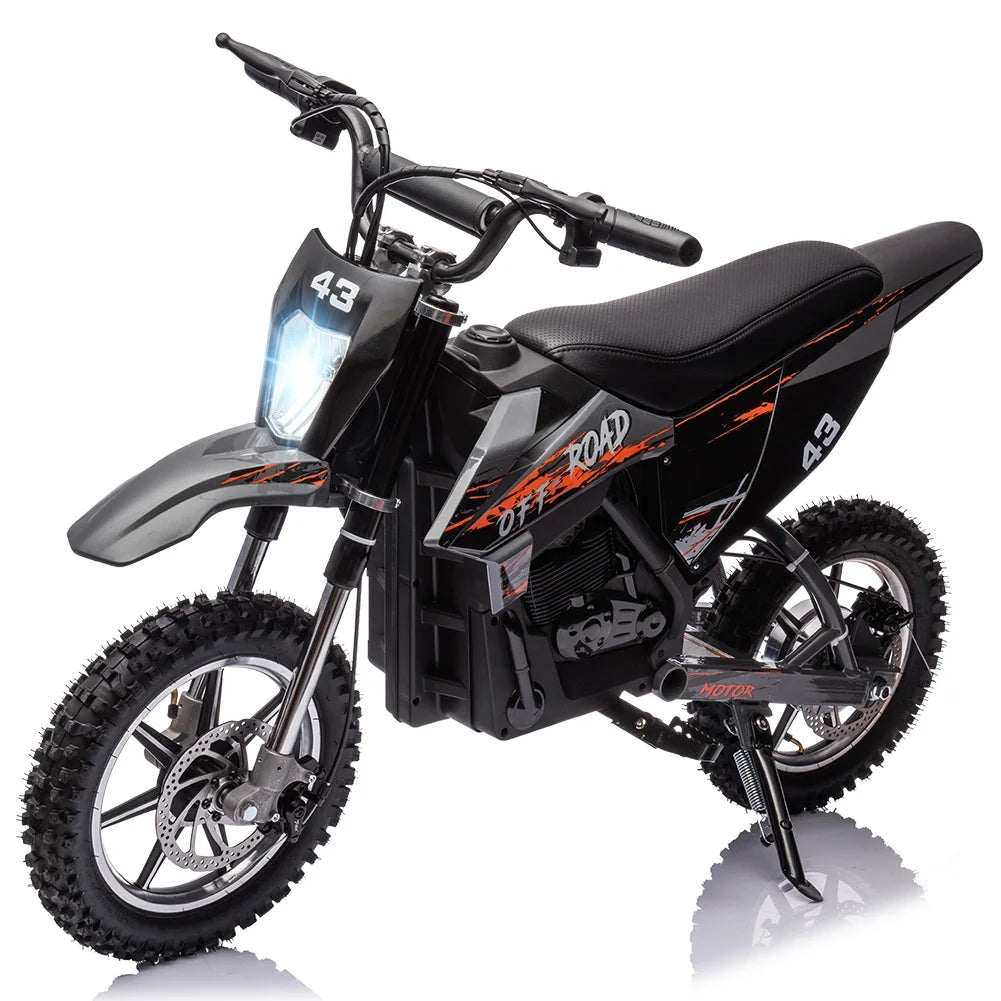 COZONY 36V Kids Electric Dirt Bike,15.5MPH Kids Electric Motorcycle W/ 350W Brushless Motor LED lights, Air-Filled Tires, Leather Seat,Disc Brake,Max Load 175 Lbs,for Kids Ages 14+ Teenagers, Black