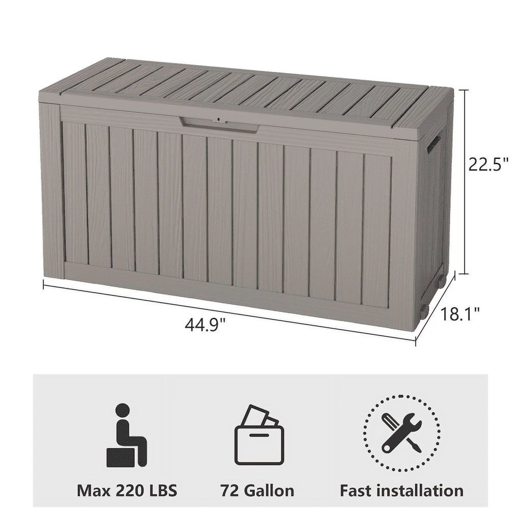 LHBcraft 150 Gallon Deck Box, Outdoor Storage Box, Large Waterproof Resin Indoor Storage Box with Built-in Steel Beams for Patio, Cushions, Pool Supplies
