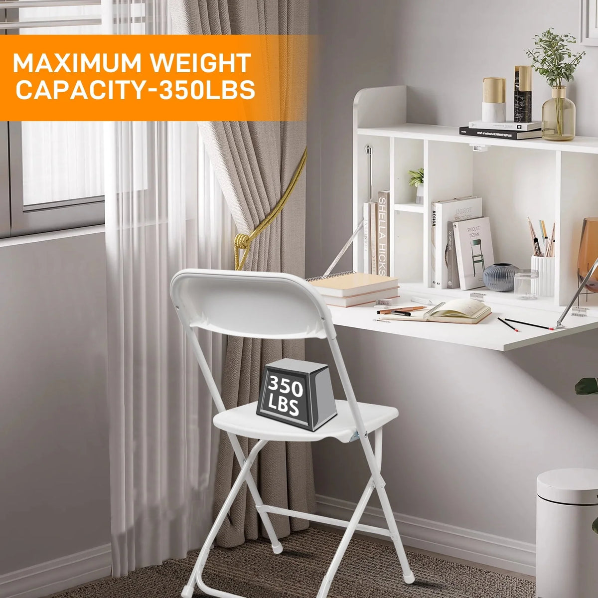 Zimtown Set of 4 White Plastic Folding Chairs Heavy Duty Portable Stackable Party Event Chairs, Plastic Portable Party Chairs