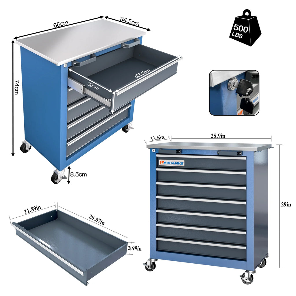 LARBANKE Combination Tool Cabinet,7 Drawer Tool Chest and 5 Drawer Tool Chest for Connected Use,Rolling Tool Chest with 360 Brake Wheels and Padded Feet