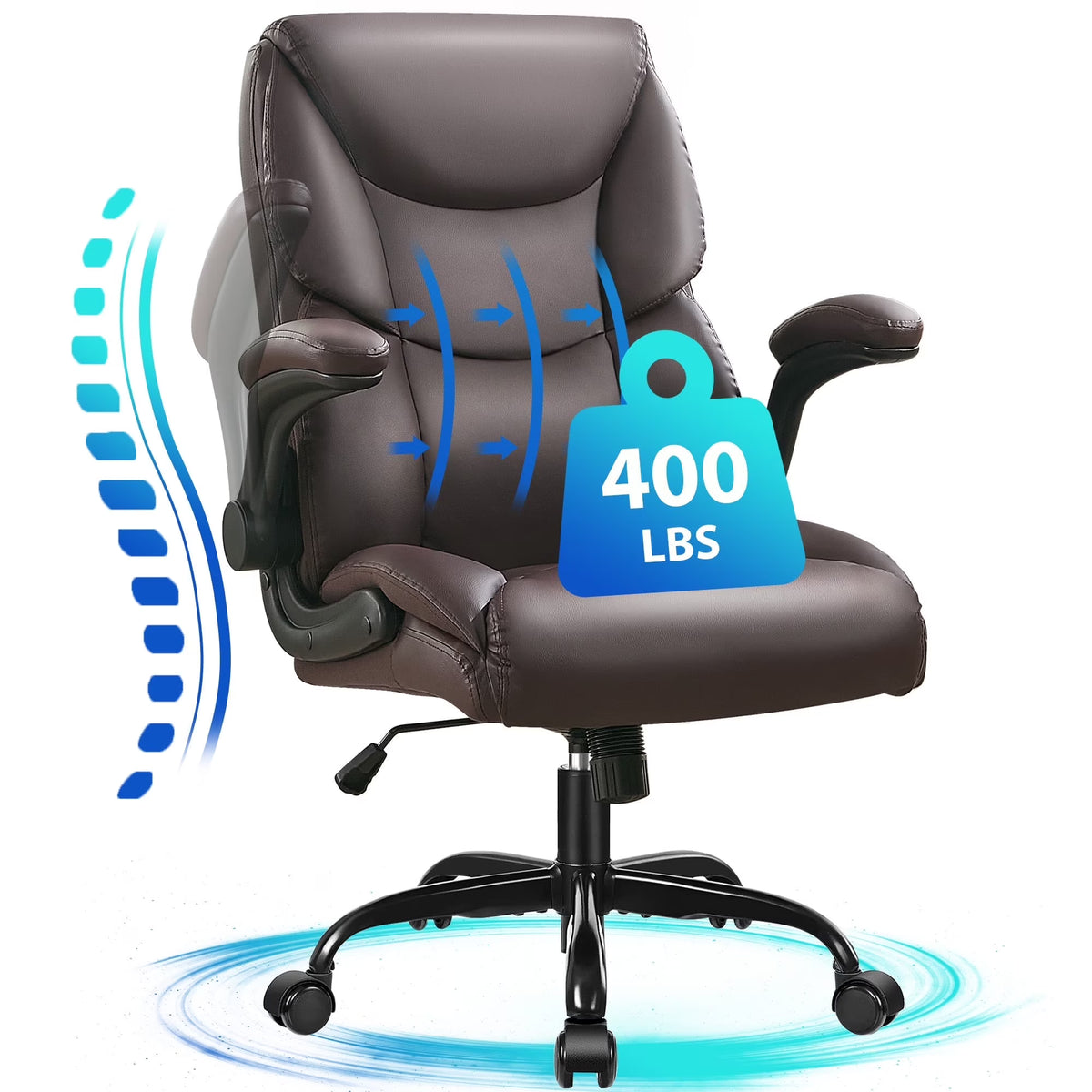 JONPONY Big and Tall Office Chair Wide Seat Ergonomic Computer Desk Chair High Back Executive Leather Chair Adjustable Task Chair Lumbar Back Support 8 Hours Heavy Duty Design,Black