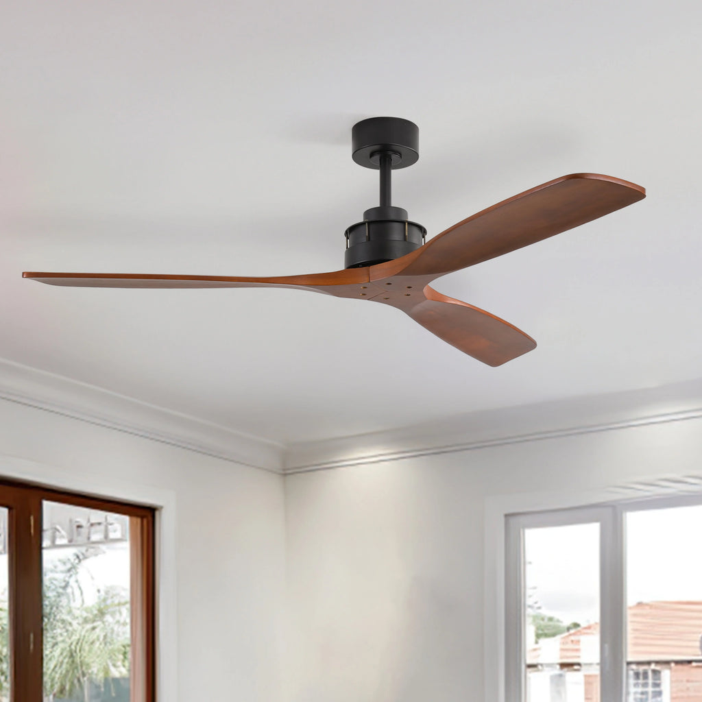 Sofucor Ceiling Fan without Lights, 60 Inch Low Profile Flush Mount Mordern Wood Ceiling Fan with Remote