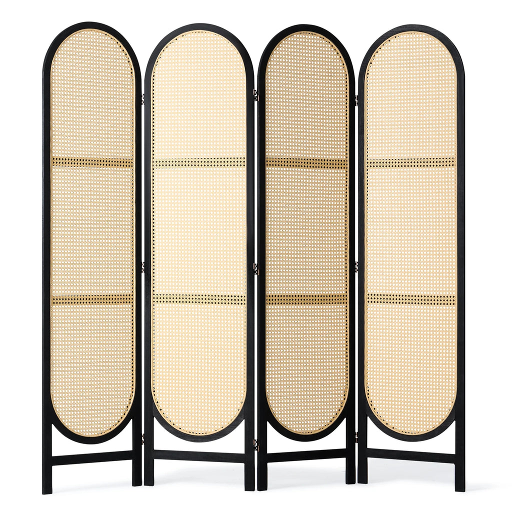 KFFKFF Quadruple Panel Space Separator, Artisan-Crafted Rattan Foldable Privacy Barriers with Connectors, Movable Space Partitions, Timber Independent Room Splitter for Sleeping Quarters, Cocoa