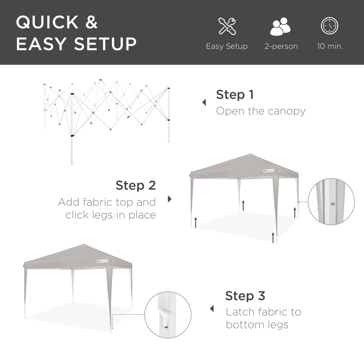 Best Choice Products 10x10ft Pop Up Canopy Outdoor Portable Adjustable Instant Gazebo Tent w/ Carrying Bag - White