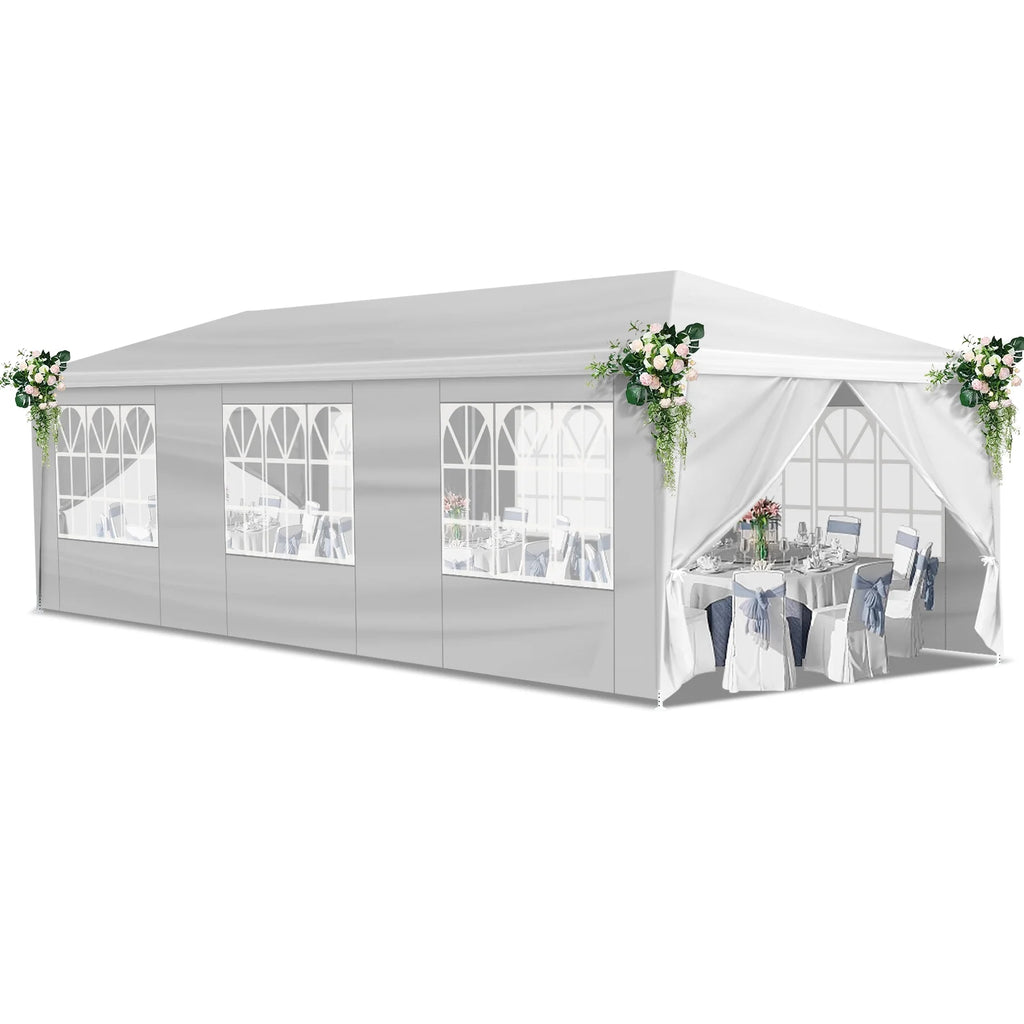 10'x30' Outdoor Party Tent with 8 Removable Sidewalls, Waterproof Canopy Patio Wedding Gazebo, White
