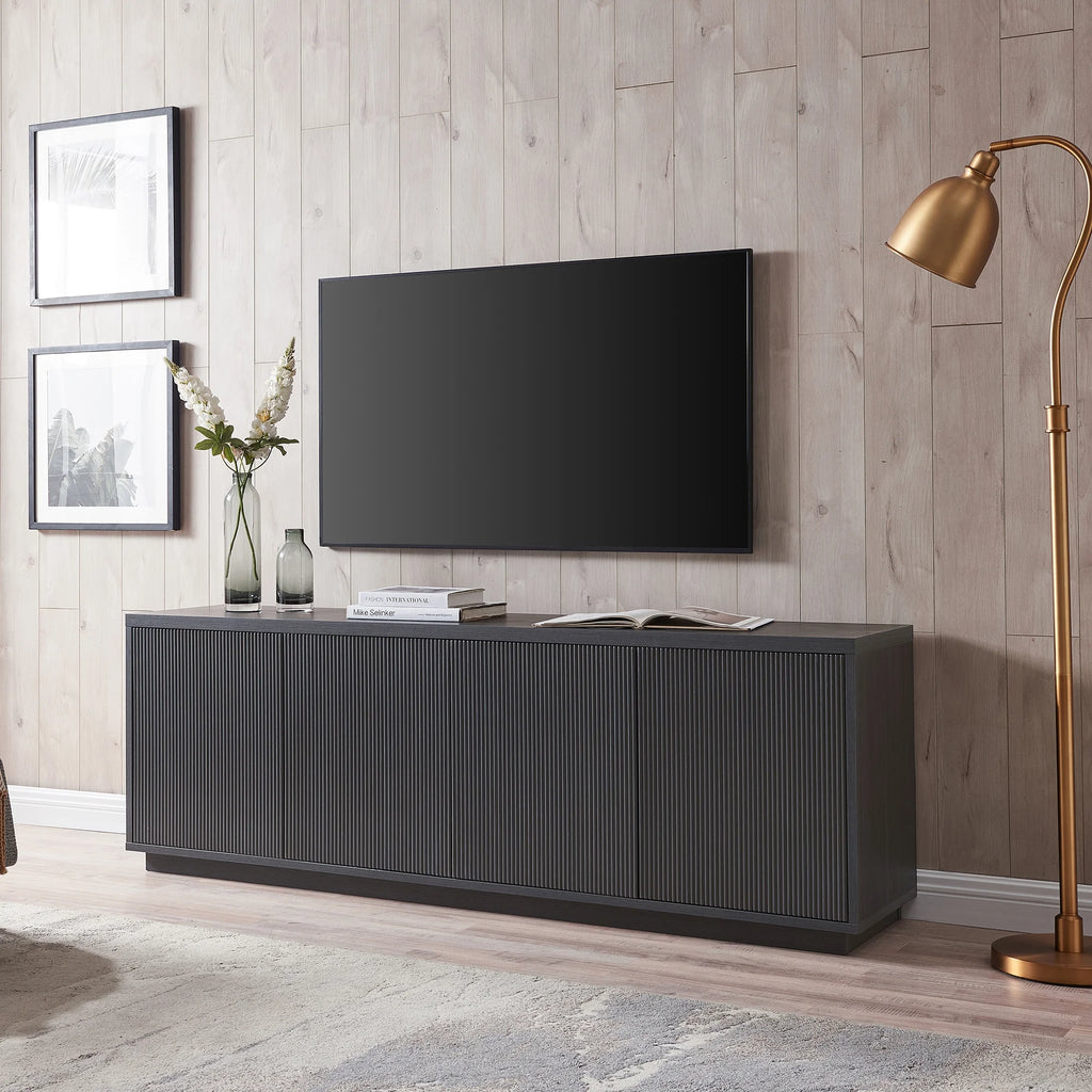Evelyn&Zoe Hanson Rectangular TV Stand for TV's up to 75", Black Grain