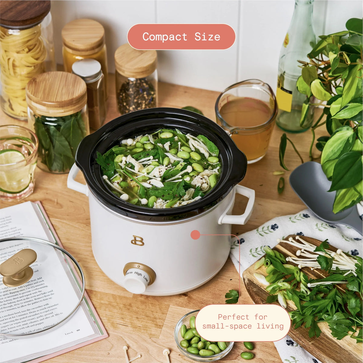 Beautiful 2 qt Slow Cooker Set, 2-Pack, White Icing and Merlot by Drew Barrymore, 19340, 100 W