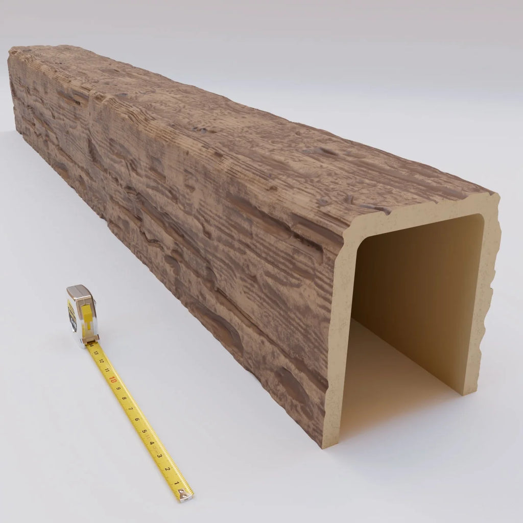 Ekena Millwork 3 1/2"W x 3 1/2"H x 120"L 3-Sided (U-Beam) Salvaged Timber HeritageTimber Faux Wood Ceiling Beam, Kona Brown