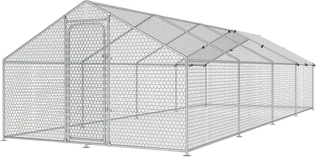 Large Metal Chicken Coop Walk-in Poultry Cage with Waterproof and UV-Resistant Cover Outdoor Chicken Run Hen Rabbit Duck House for Backyard Farm Use Spire Roof(10 W x 4.9 L x 6.4 H)