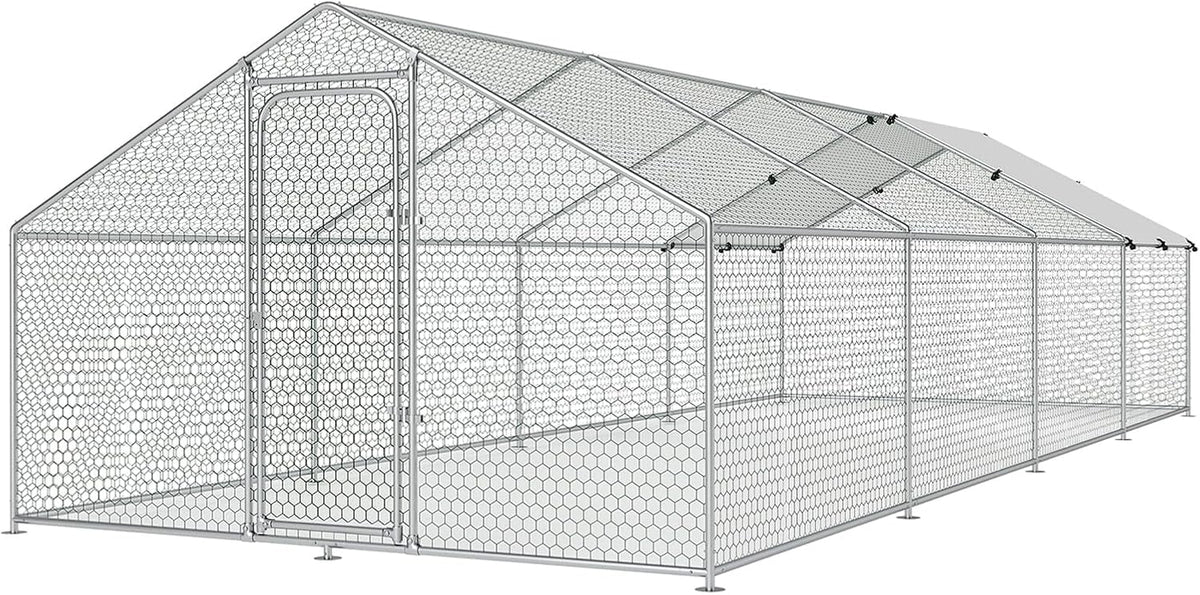 Large Metal Chicken Coop Walk-in Poultry Cage with Waterproof and UV-Resistant Cover Outdoor Chicken Run Hen Rabbit Duck House for Backyard Farm Use Spire Roof(10 W x 4.9 L x 6.4 H)