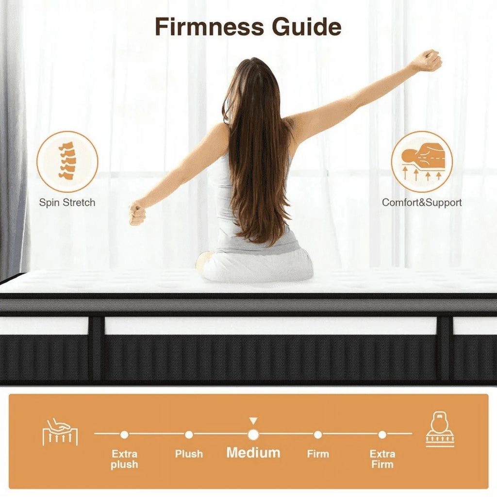 Qvamodo 14 Inch Hybrid King Mattress- Medium Firm King Size Bed in a Box - CertiPUR-US Certified Memory Foam, King Size mattress for Pressure Relief, Cooling Sleep, and Motion Isolation