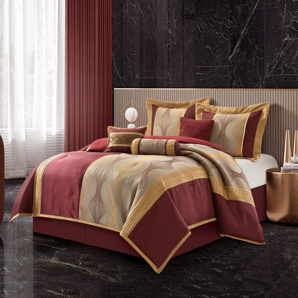 Lanco Black Silver Comforter Set , California King Size , 7 Pieces Fashion Jacquard Bedding Set