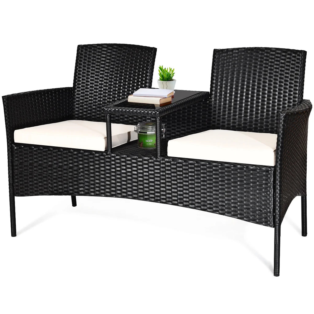 Costway Patio Rattan Conversation Set Seat Sofa Cushioned Loveseat Chairs Turquoise