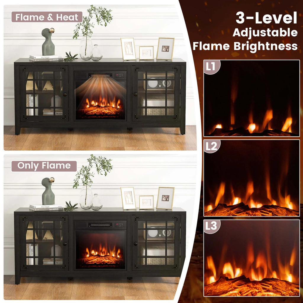 Costway 58 Inches Fireplace TV Stand for TVs up to 65 Inches with 1400W Electric Fireplace Natural