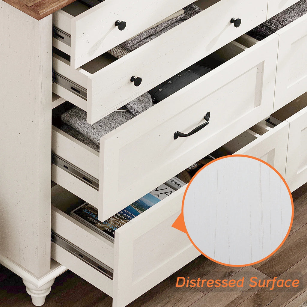 White 8 Drawer Dresser for Bedroom, Wooden Chest of Drawers for Living Room