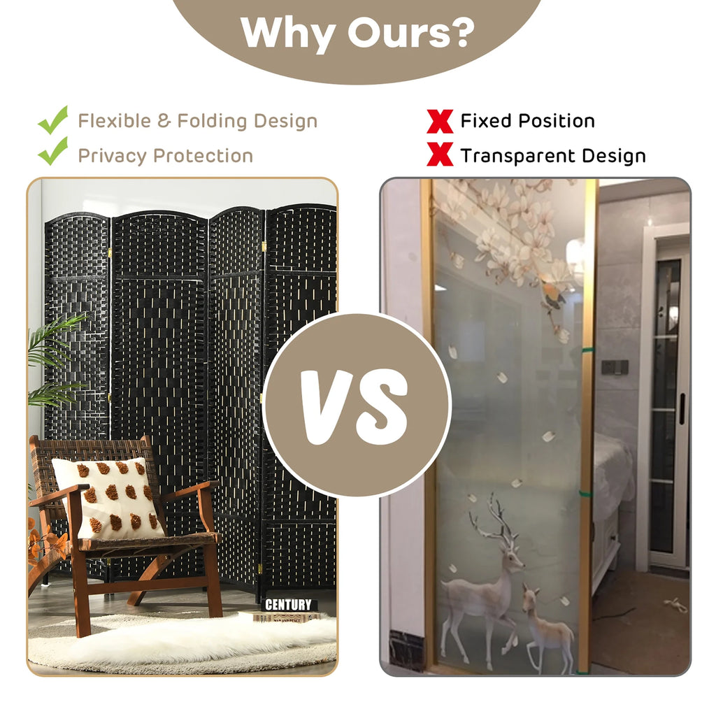 Costway 6-Panel Room Divider 6Ft Weave Fiber Folding Privacy Screen Brown