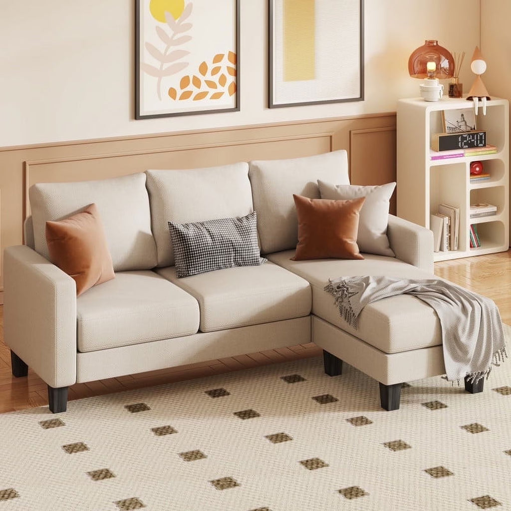 Homall Convertible Sectional Sofa Couch, Modern Linen Fabric L-Shaped Couch 3-Seat Sofa Sectional with Reversible Chaise for Small Living Room, Apartment and Small Space, Dark Gray
