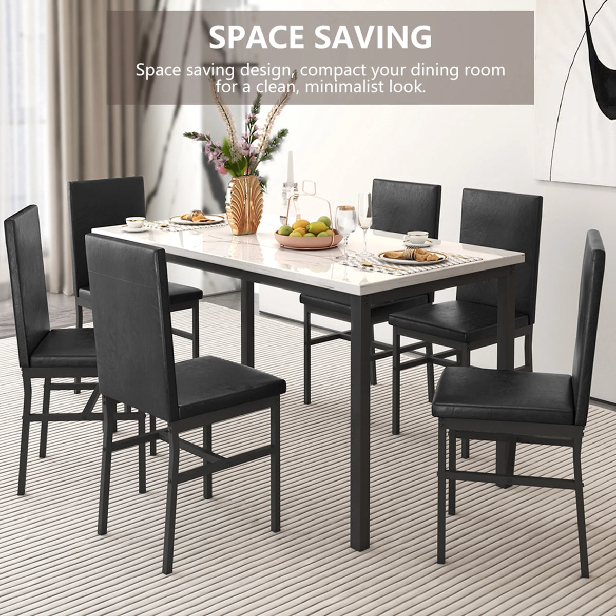 Dining Table with 6 High-back Upholstered Chairs, Modern Dinette Set, Dining Table and Chairs Set for 6 Persons, Small Home Kitchen Dining Table Set, Ideal for Apartment Breakfast Nook Bar, B1470