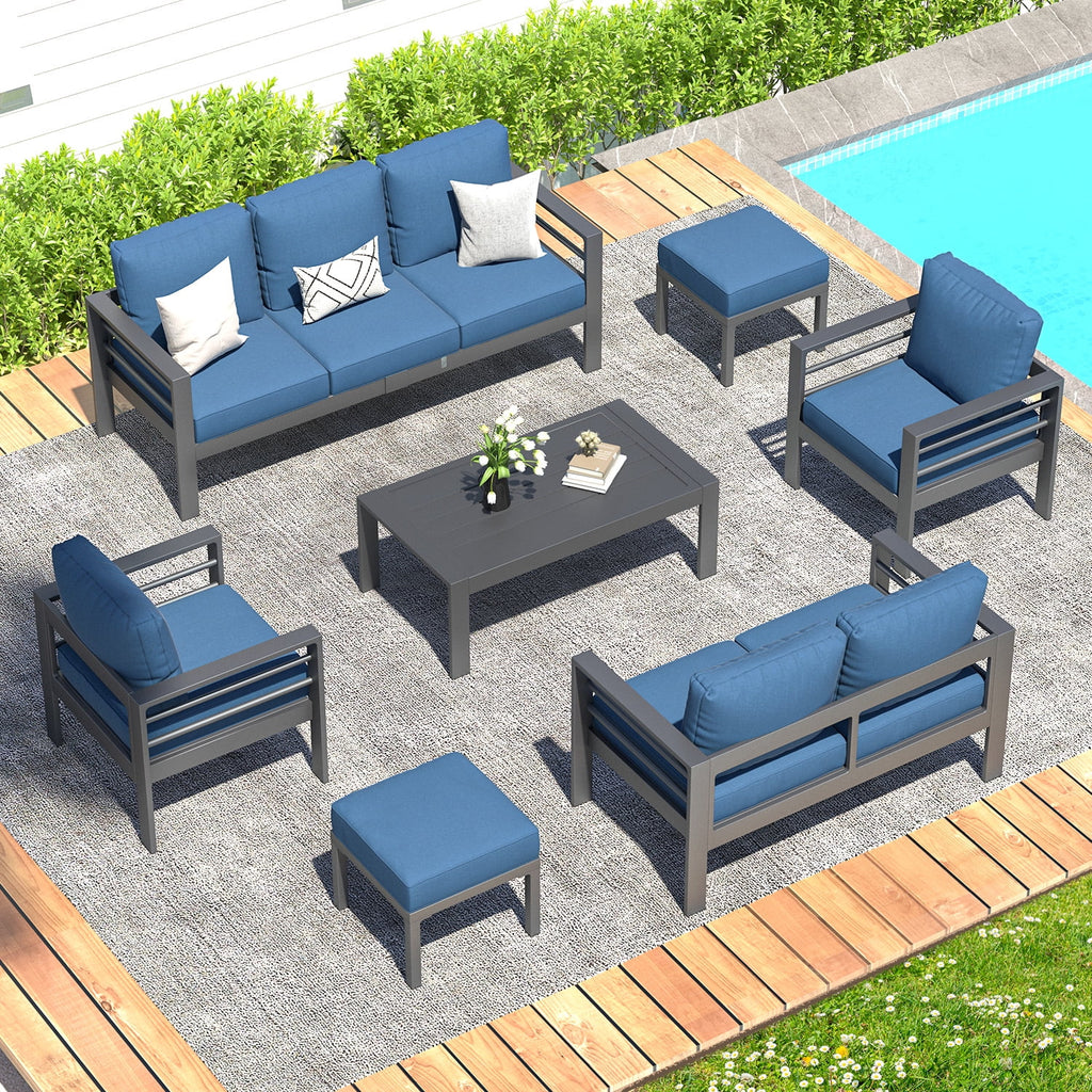 AECOJOY Aluminum Outdoor Furniture Set, 7 Pieces Metal Patio Furniture on sale Outdoor Couch Patio Conversation Set - Light Grey