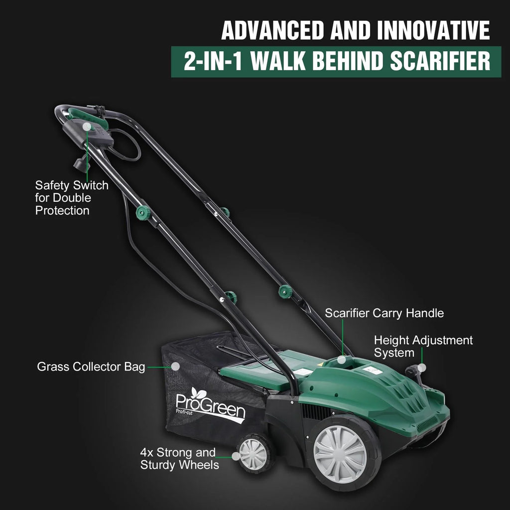 Dethatcher and Scarifier, Seizeen 16-Inch Lawn Dethatcher Scarifier 2-IN-1 Gardening Equipment, Powerful 15 Amp Electric Dethatcher & Scarifier, Height Adjustable, 58QT Removable Thatch Bag