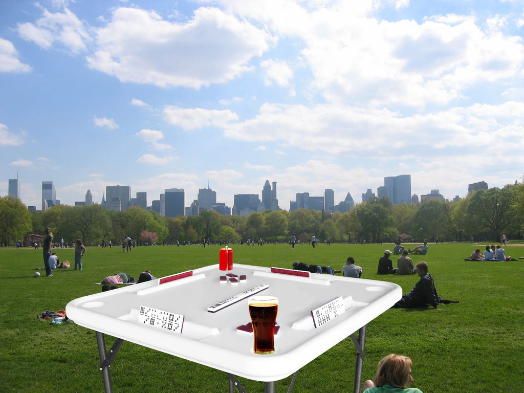 Bene Casa Foldable Domino Table with Built-In Drink Holders, 38 x 38, White