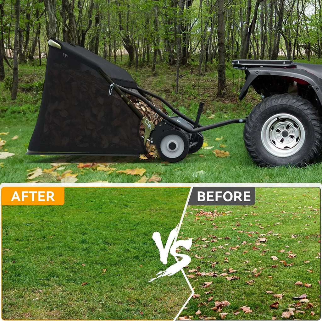 Dextrus 42 in Tow Behind Lawn Sweeper Leaf Collector for Garden Grass Lawn 12 Cu ft Capacity Tractor assembly