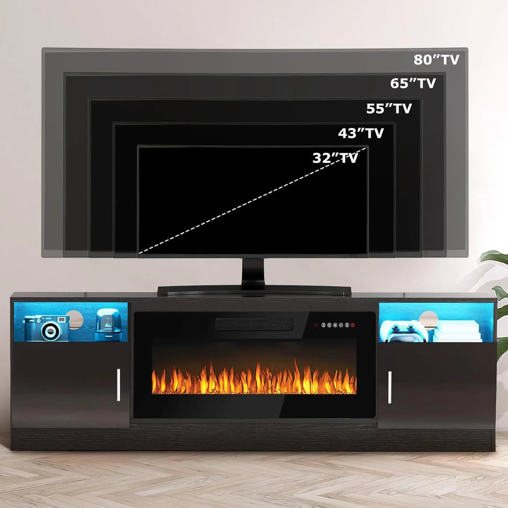 Waleaf Fireplace tv Stand with 36 inch Fireplace Up to 80" TVs,LED Light Entertainment Center and Storage