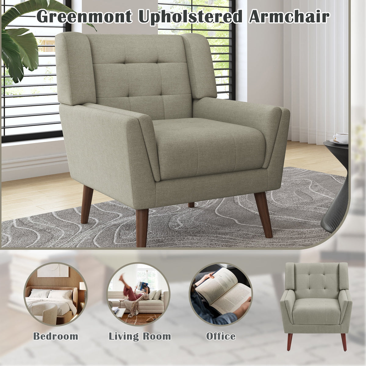 DREAMSIDEA Accent Chair Set of 2 Living Room Chair Linen Upholstered Comfortable Armchair Modern Chairs for Living Room Bedroom Indoor Furniture, Beige